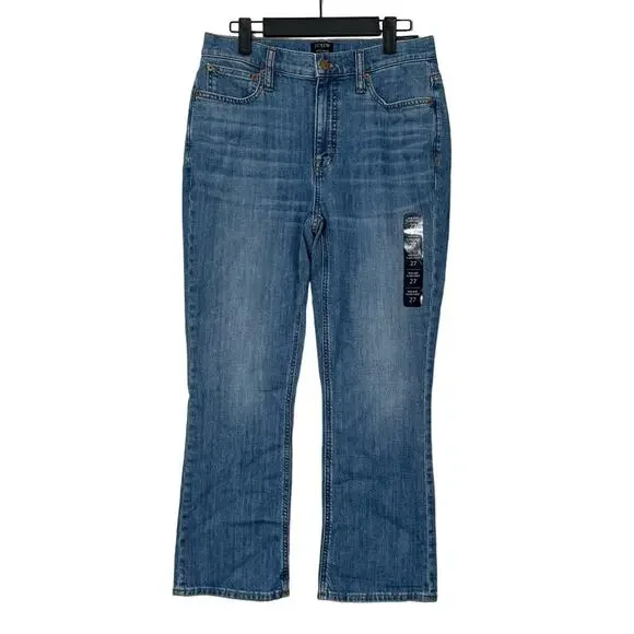 NWT J.Crew Flare Crop Mid-Rise Jean in All-Day Stretch Blue Pebble Wash Size 27